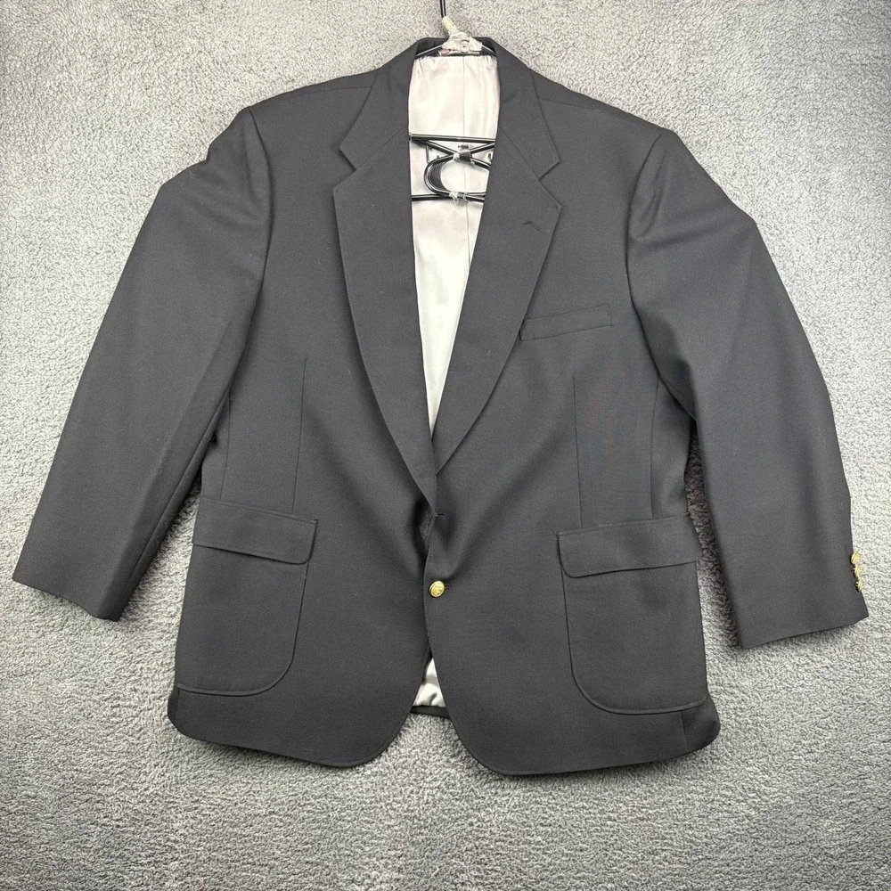 Vintage Stafford Mens Black Wool Blend Blazer Suit Jacket Sport Coat Size 44R‎